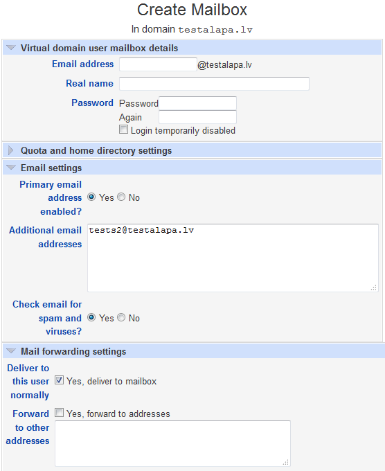 Create mailbox settings